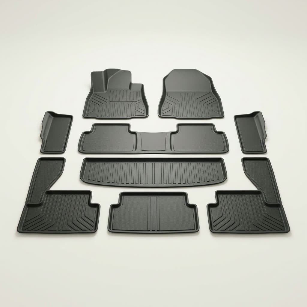 3W Tesla Model Y Juniper 2025-2026 Floor Mats and Cargo Liners, TPE 10-Piece Full Set (Not for Standard)