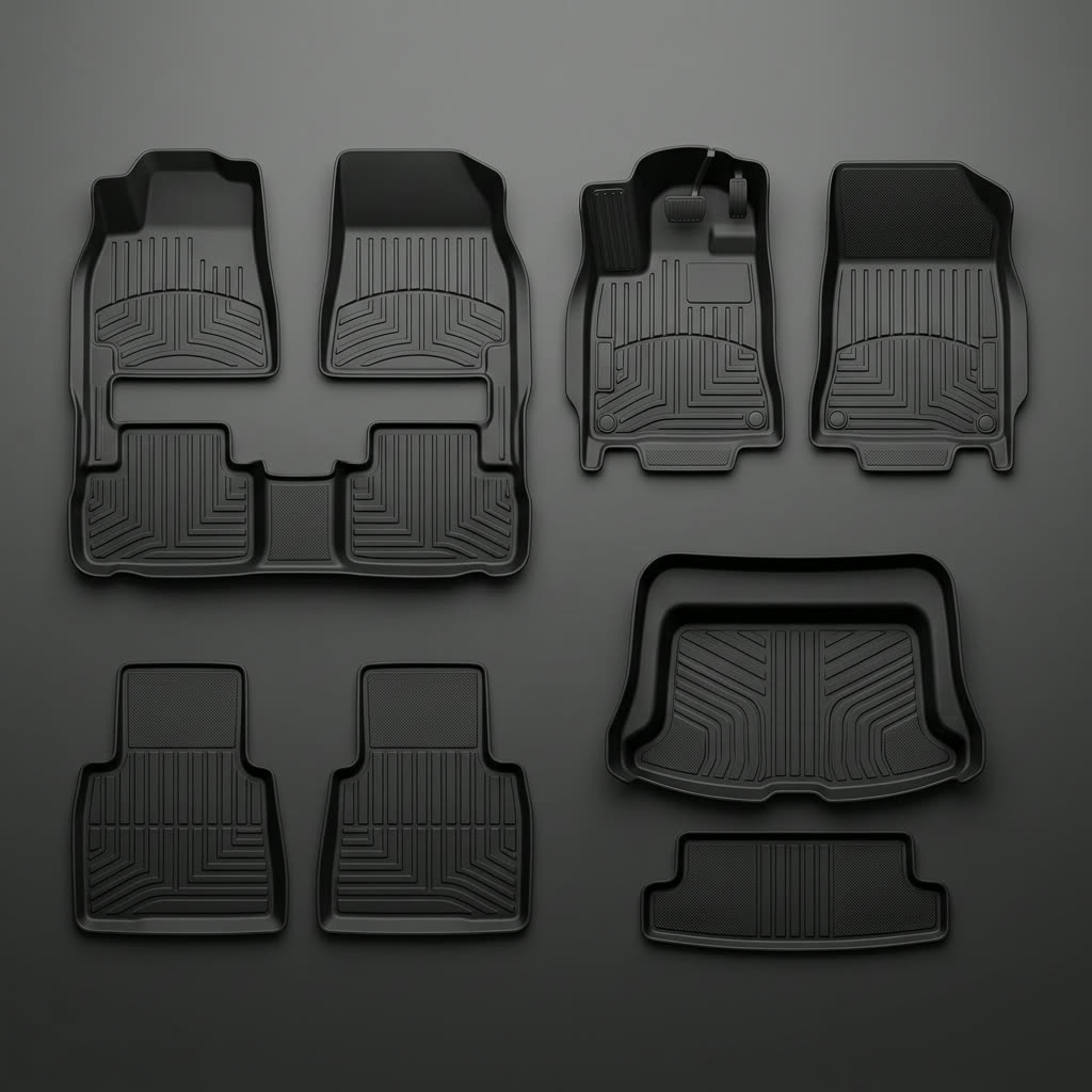BASENOR 7PCS Floor Mats for 2021-2026 Tesla Model S and Plaid, All-Weather 3D Liners (Cabin, Frunk, Trunk, Sub-Trunk)