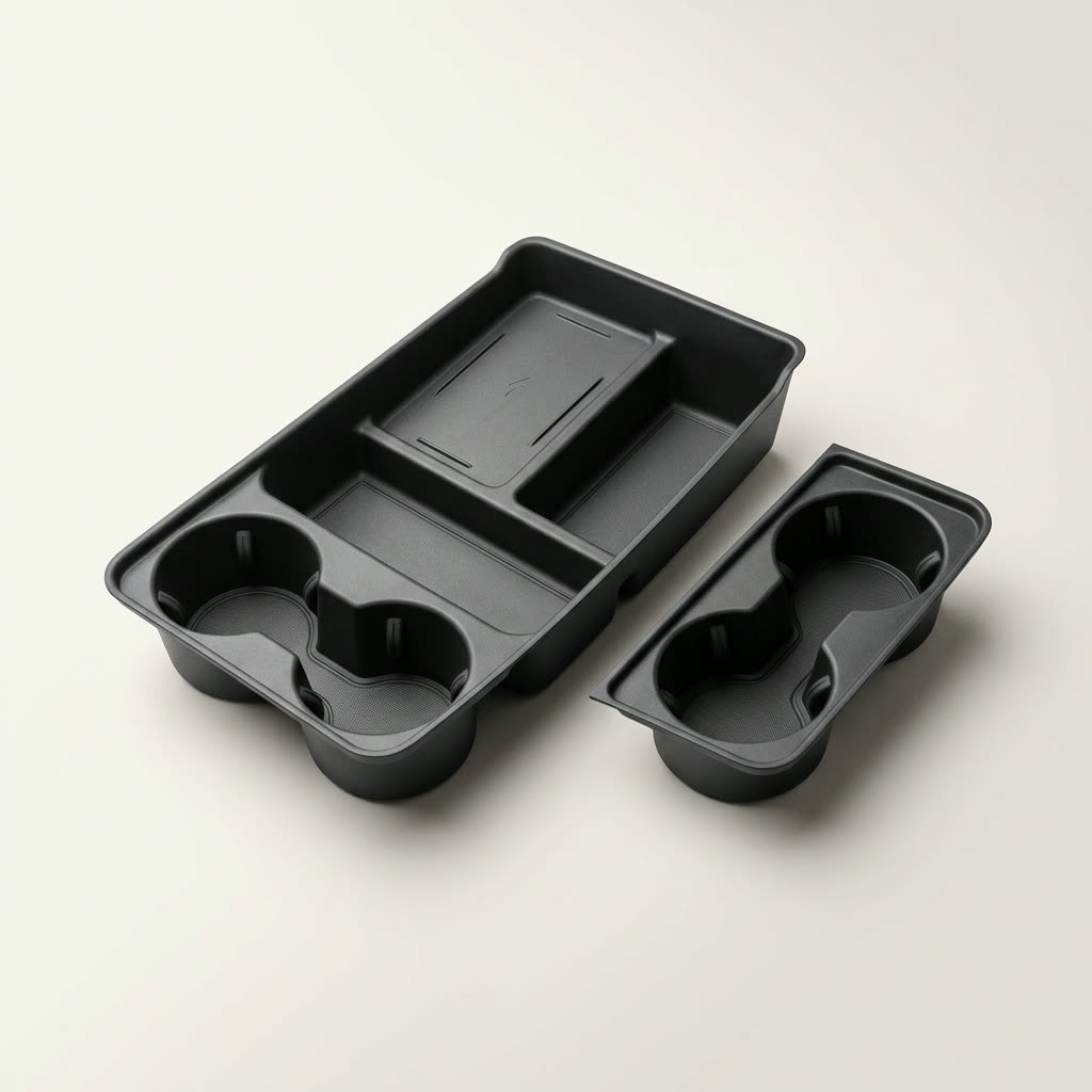 BASENOR Center Console Storage Organizer Box Tray Pad and TPE Cup Holder Insert Mat (2 Pieces)
